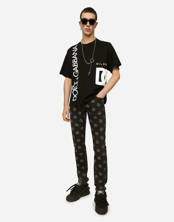 Dolce and Gabbana Denim Men Skinny Stretch Jacquard Jeans With DG Monogram Design Black Dolce and Gabbana Denim Men Skinny Stretch Jacquard Jeans With DG Monogram Design Black