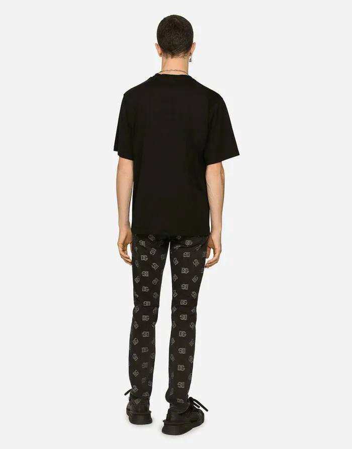 Dolce and Gabbana Denim Men Skinny Stretch Jacquard Jeans With DG Monogram Design Black Dolce and Gabbana Denim Men Skinny Stretch Jacquard Jeans With DG Monogram Design Black