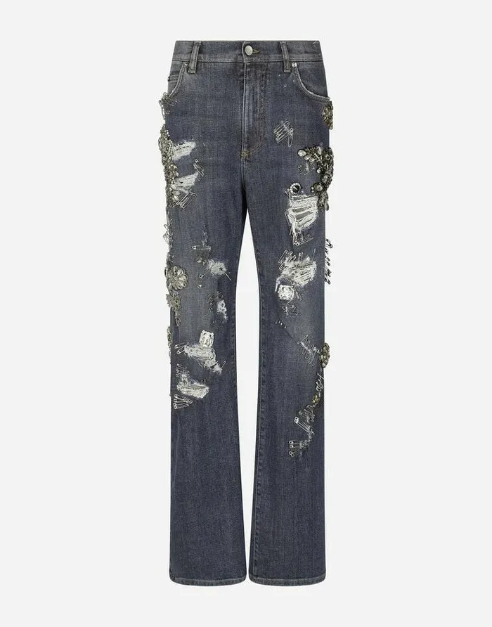 Dolce and Gabbana Denim Women Denim Jeans With Ripped Details And Appliqus Multicolor