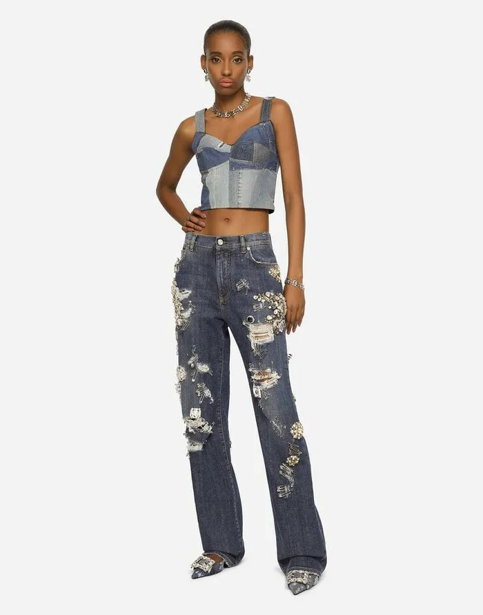 Dolce and Gabbana Denim Women Denim Jeans With Ripped Details And Appliqus Multicolor Dolce and Gabbana Denim Women Denim Jeans With Ripped Details And Appliqus Multicolor