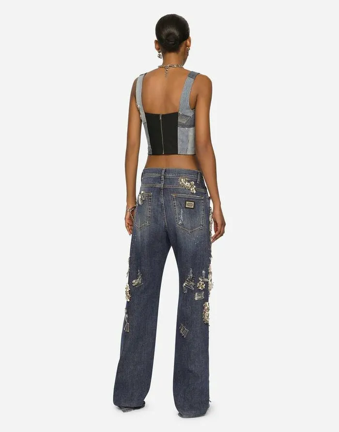 Dolce and Gabbana Denim Women Denim Jeans With Ripped Details And Appliqus Multicolor Dolce and Gabbana Denim Women Denim Jeans With Ripped Details And Appliqus Multicolor