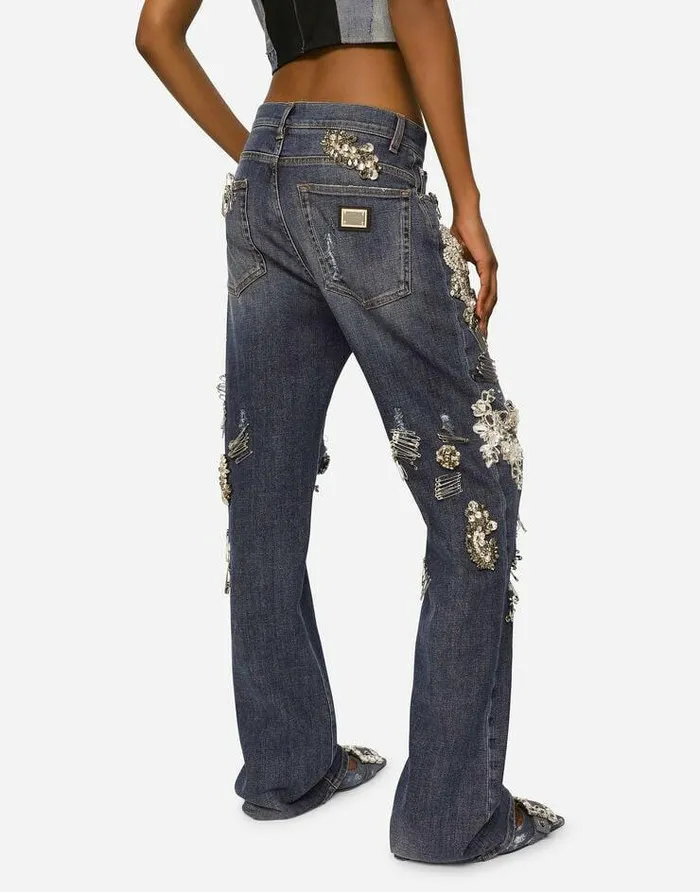 Dolce and Gabbana Denim Women Denim Jeans With Ripped Details And Appliqus Multicolor Dolce and Gabbana Denim Women Denim Jeans With Ripped Details And Appliqus Multicolor