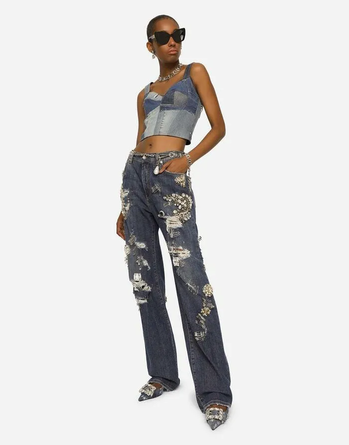 Dolce and Gabbana Denim Women Denim Jeans With Ripped Details And Appliqus Multicolor Dolce and Gabbana Denim Women Denim Jeans With Ripped Details And Appliqus Multicolor