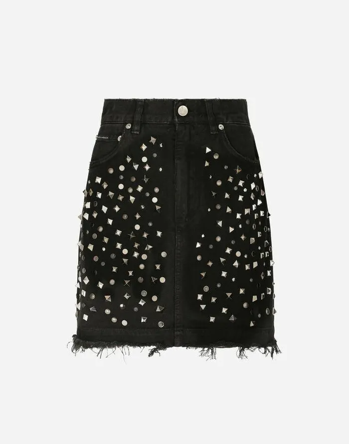 Dolce and Gabbana Denim Women Studded Denim Miniskirt Multicolor