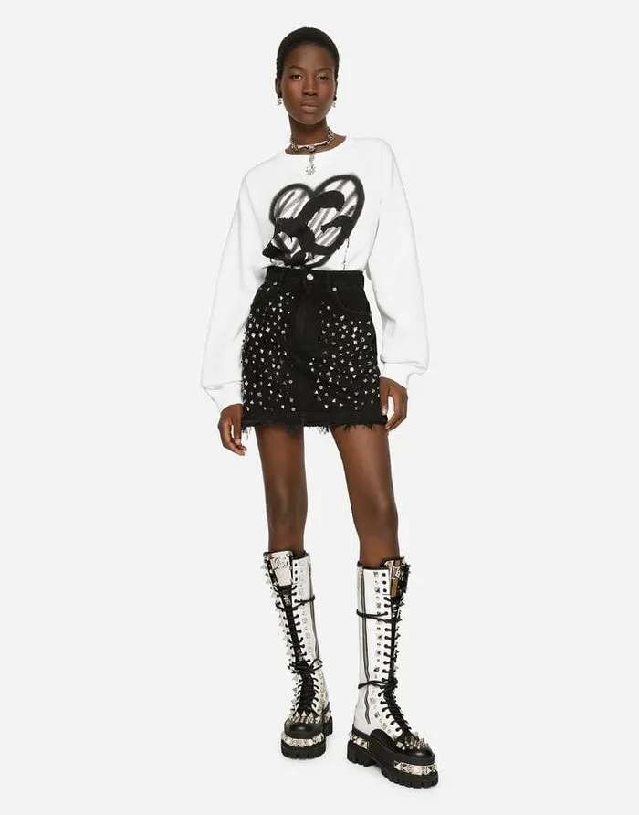 Dolce and Gabbana Denim Women Studded Denim Miniskirt Multicolor Dolce and Gabbana Denim Women Studded Denim Miniskirt Multicolor