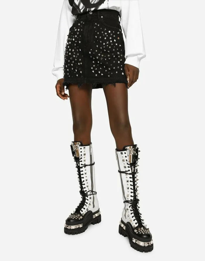 Dolce and Gabbana Denim Women Studded Denim Miniskirt Multicolor Dolce and Gabbana Denim Women Studded Denim Miniskirt Multicolor