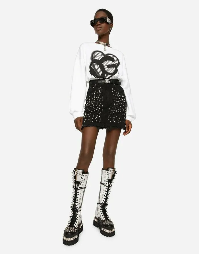 Dolce and Gabbana Denim Women Studded Denim Miniskirt Multicolor Dolce and Gabbana Denim Women Studded Denim Miniskirt Multicolor