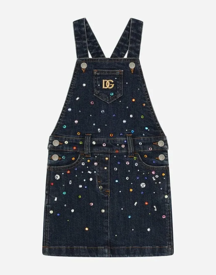 Dolce and Gabbana Dresses Children Dungarees With Multicolored Fusible Rhinestones Blue Dolce and Gabbana Dresses Children Dungarees With Multicolored Fusible Rhinestones Blue