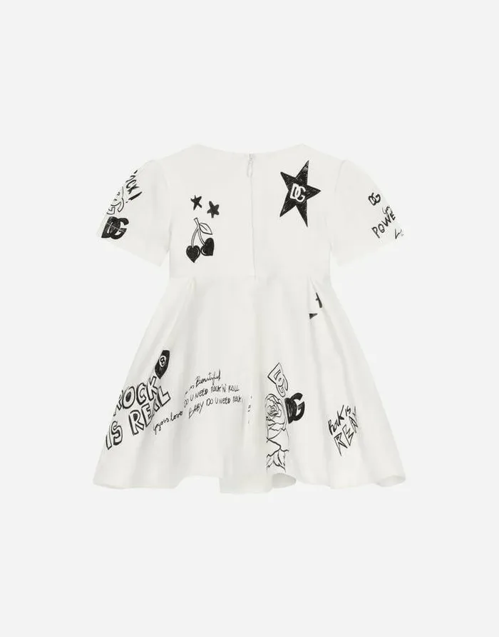 Dolce and Gabbana Dresses Children Interlock Midi Dress With Rock DG Logo Multicolor Dolce and Gabbana Dresses Children Interlock Midi Dress With Rock DG Logo Multicolor