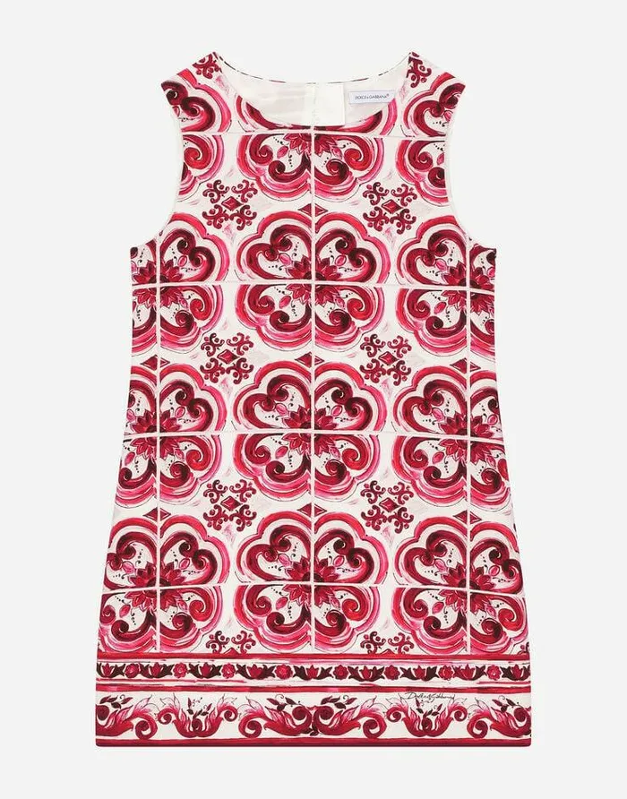 Dolce and Gabbana Dresses Children Short Majolicaprint Cady Dress Multicolor