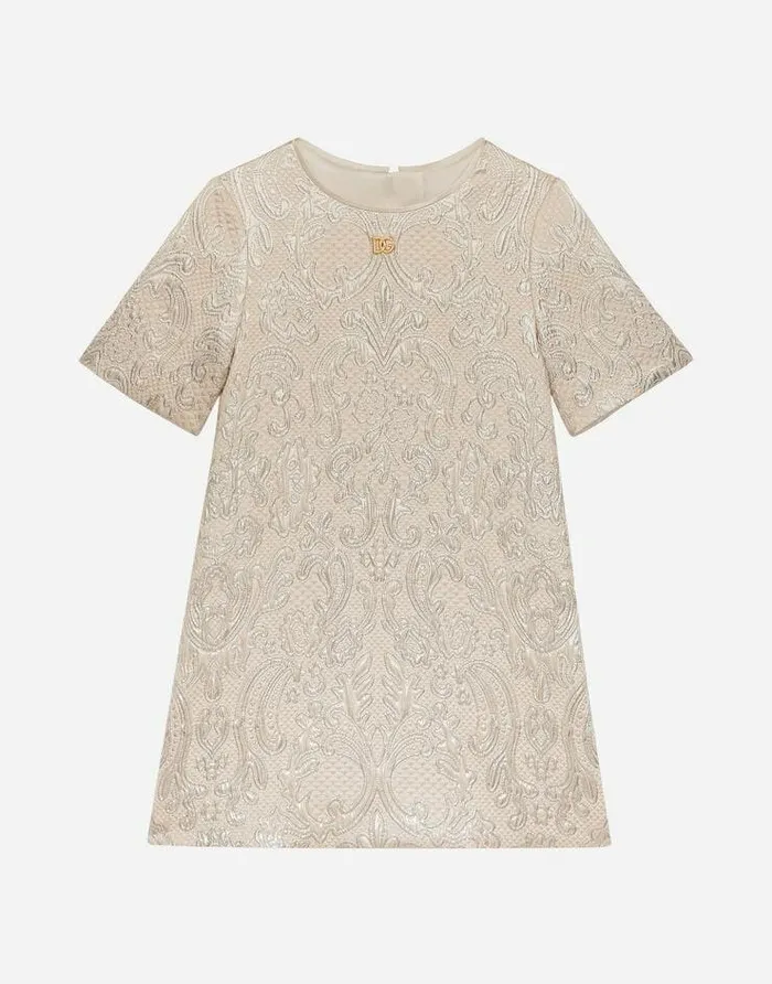 Dolce and Gabbana Dresses Children Shortsleeved Brocade Dress Gold