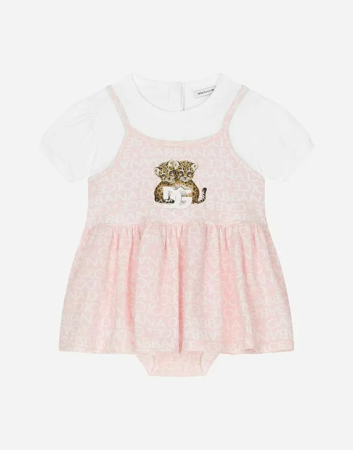 Dolce and Gabbana Dresses Children Shortsleeved Dress With Allover Logoprint Multicolor Dolce and Gabbana Dresses Children Shortsleeved Dress With Allover Logoprint Multicolor