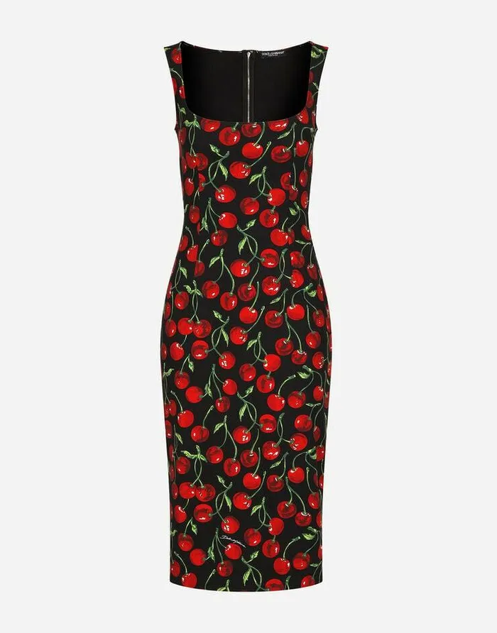 Dolce and Gabbana Dresses Women Cherryprint Jersey Midi Dress Multicolor