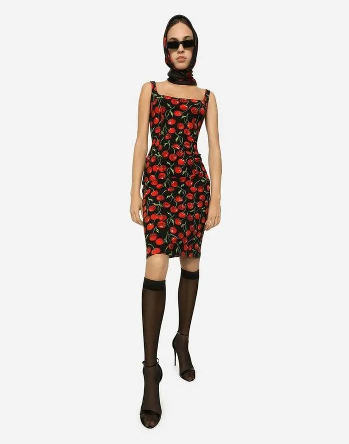 Dolce and Gabbana Dresses Women Cherryprint Jersey Midi Dress Multicolor Dolce and Gabbana Dresses Women Cherryprint Jersey Midi Dress Multicolor