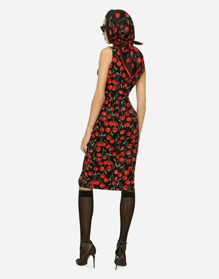 Dolce and Gabbana Dresses Women Cherryprint Jersey Midi Dress Multicolor Dolce and Gabbana Dresses Women Cherryprint Jersey Midi Dress Multicolor