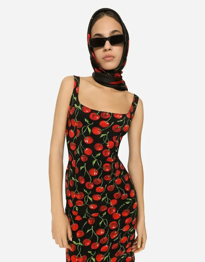 Dolce and Gabbana Dresses Women Cherryprint Jersey Midi Dress Multicolor Dolce and Gabbana Dresses Women Cherryprint Jersey Midi Dress Multicolor