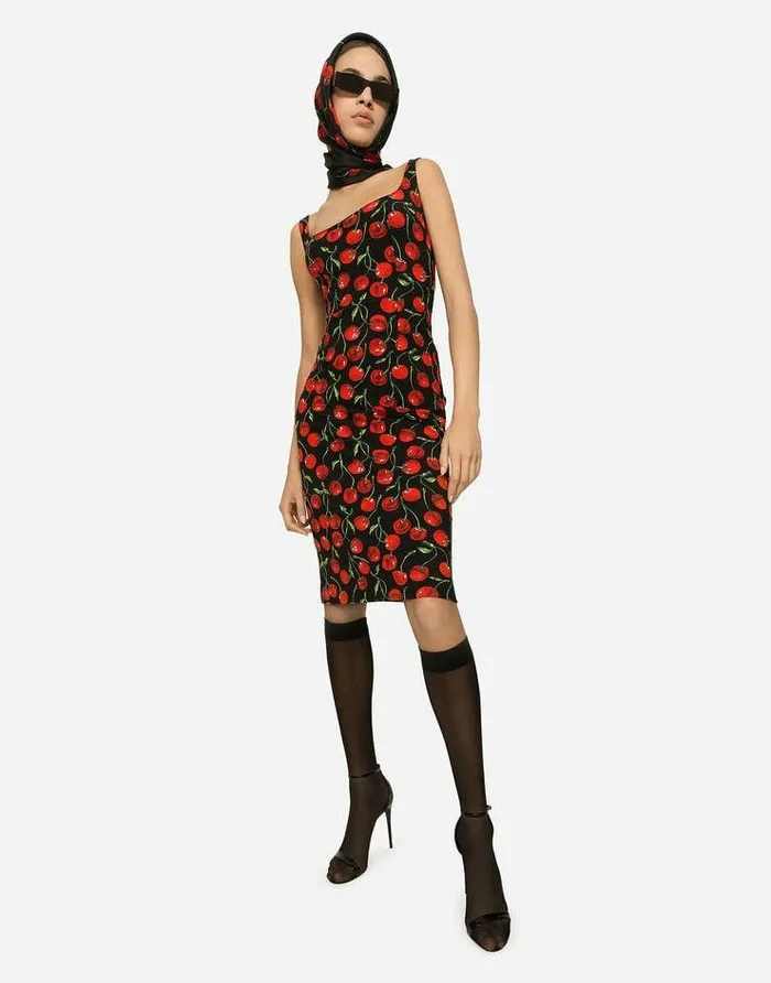 Dolce and Gabbana Dresses Women Cherryprint Jersey Midi Dress Multicolor Dolce and Gabbana Dresses Women Cherryprint Jersey Midi Dress Multicolor