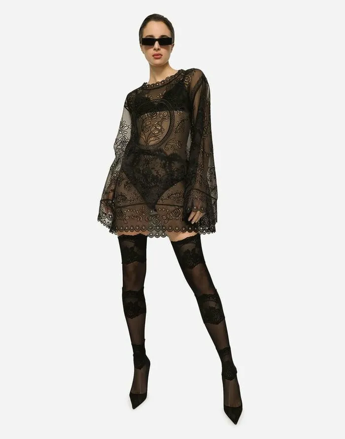Dolce and Gabbana Dresses Women Crinoline Aline Dress With Inlay Embellishment Black Dolce and Gabbana Dresses Women Crinoline Aline Dress With Inlay Embellishment Black