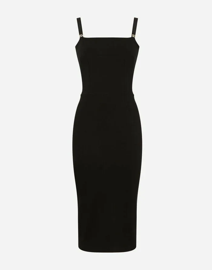 Dolce and Gabbana Dresses Women Jersey Calflength Dress With DG Embellishment Black Dolce and Gabbana Dresses Women Jersey Calflength Dress With DG Embellishment Black