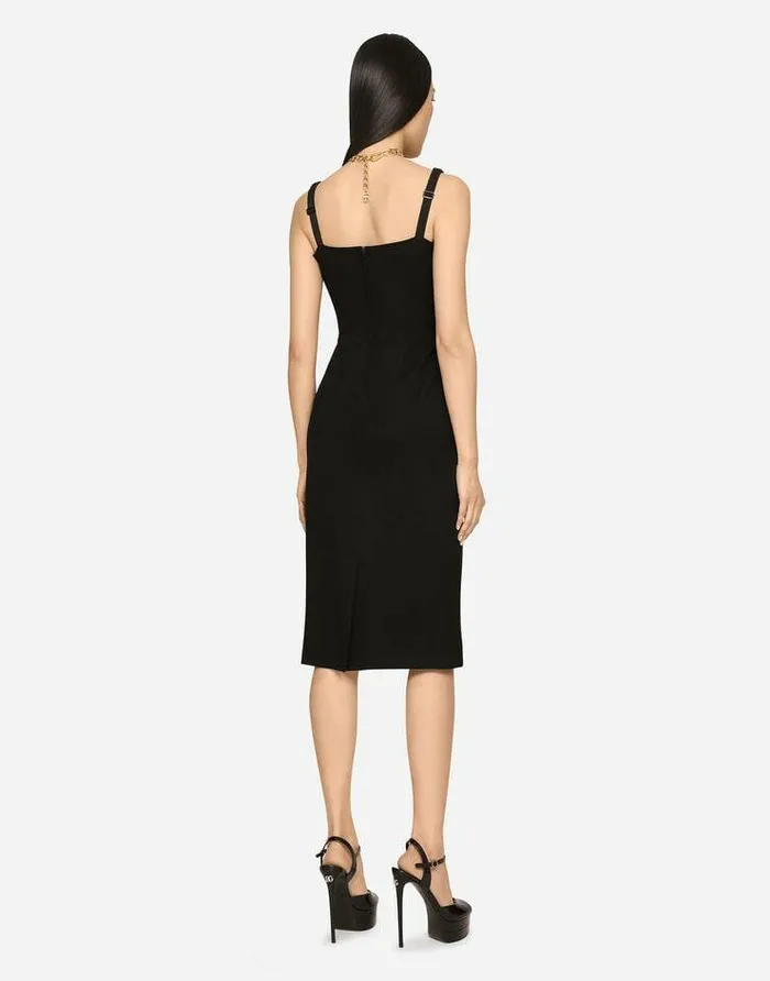 Dolce and Gabbana Dresses Women Jersey Calflength Dress With DG Embellishment Black Dolce and Gabbana Dresses Women Jersey Calflength Dress With DG Embellishment Black