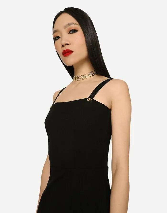 Dolce and Gabbana Dresses Women Jersey Calflength Dress With DG Embellishment Black Dolce and Gabbana Dresses Women Jersey Calflength Dress With DG Embellishment Black