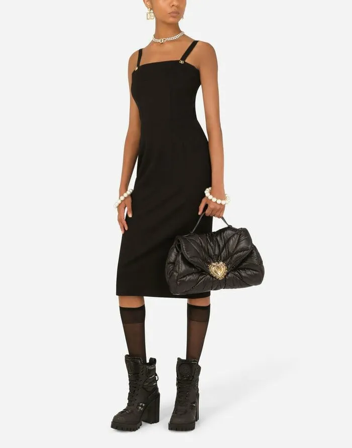 Dolce and Gabbana Dresses Women Jersey Calflength Dress With DG Embellishment Black Dolce and Gabbana Dresses Women Jersey Calflength Dress With DG Embellishment Black