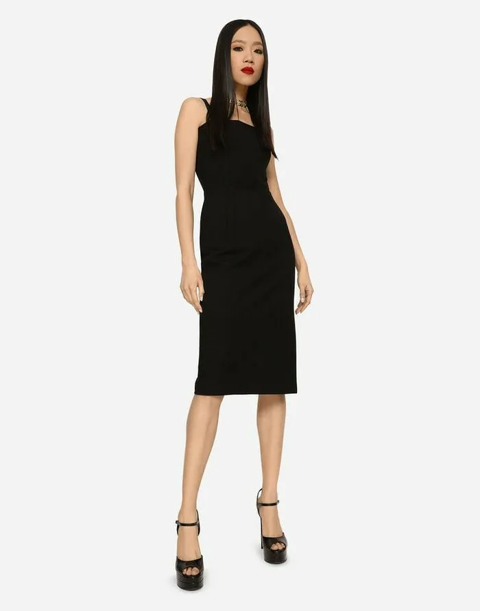 Dolce and Gabbana Dresses Women Jersey Calflength Dress With DG Embellishment Black Dolce and Gabbana Dresses Women Jersey Calflength Dress With DG Embellishment Black