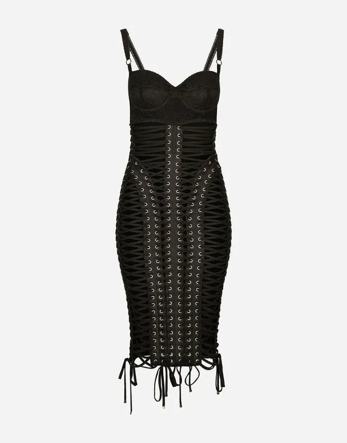 Dolce and Gabbana Dresses Women KIM DOLCEandGABBANA Midi Dress With Eyelets And Lacing Black Dolce and Gabbana Dresses Women KIM DOLCEandGABBANA Midi Dress With Eyelets And Lacing Black