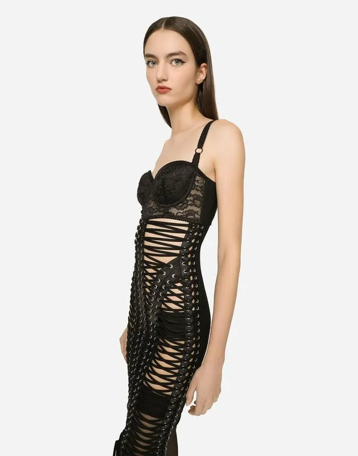 Dolce and Gabbana Dresses Women KIM DOLCEandGABBANA Midi Dress With Eyelets And Lacing Black Dolce and Gabbana Dresses Women KIM DOLCEandGABBANA Midi Dress With Eyelets And Lacing Black
