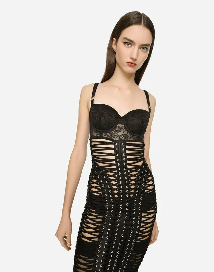 Dolce and Gabbana Dresses Women KIM DOLCEandGABBANA Midi Dress With Eyelets And Lacing Black Dolce and Gabbana Dresses Women KIM DOLCEandGABBANA Midi Dress With Eyelets And Lacing Black