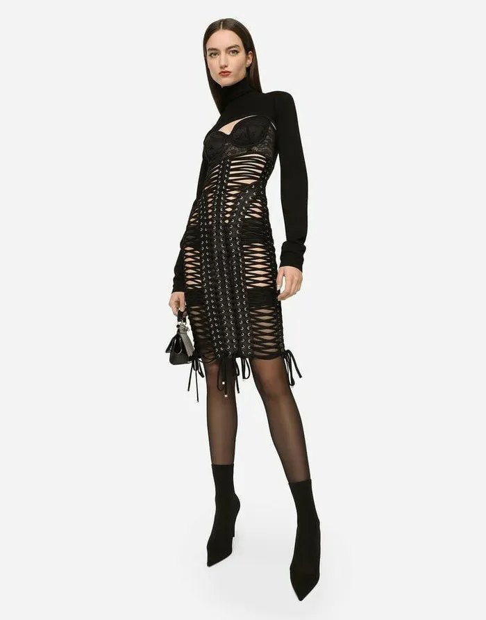 Dolce and Gabbana Dresses Women KIM DOLCEandGABBANA Midi Dress With Eyelets And Lacing Black Dolce and Gabbana Dresses Women KIM DOLCEandGABBANA Midi Dress With Eyelets And Lacing Black