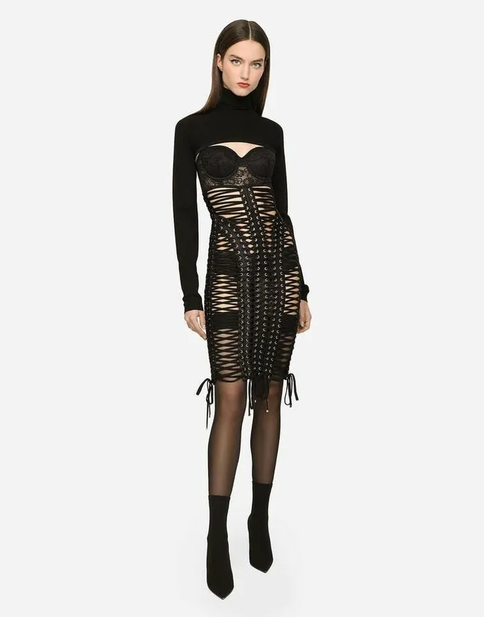 Dolce and Gabbana Dresses Women KIM DOLCEandGABBANA Midi Dress With Eyelets And Lacing Black Dolce and Gabbana Dresses Women KIM DOLCEandGABBANA Midi Dress With Eyelets And Lacing Black