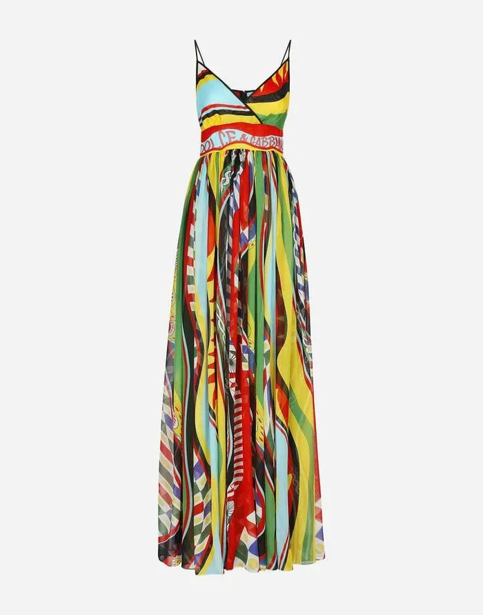 Dolce and Gabbana Dresses Women Long Carrettoprint Slip Dress Multicolor