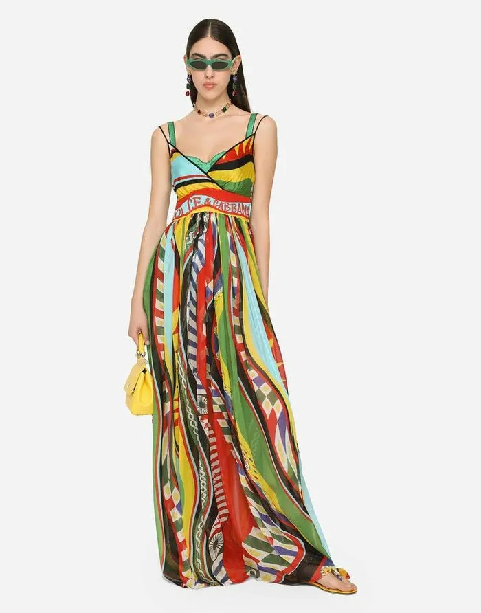 Dolce and Gabbana Dresses Women Long Carrettoprint Slip Dress Multicolor Dolce and Gabbana Dresses Women Long Carrettoprint Slip Dress Multicolor