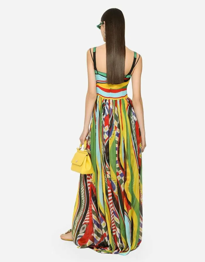 Dolce and Gabbana Dresses Women Long Carrettoprint Slip Dress Multicolor Dolce and Gabbana Dresses Women Long Carrettoprint Slip Dress Multicolor