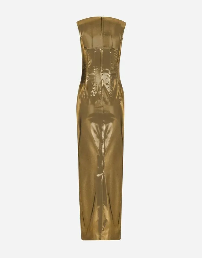 Dolce and Gabbana Dresses Women Long Foiled Satin Corset Dress Gold Dolce and Gabbana Dresses Women Long Foiled Satin Corset Dress Gold