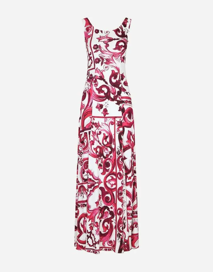 Dolce and Gabbana Dresses Women Long Majolicaprint Organzine Dress Multicolor