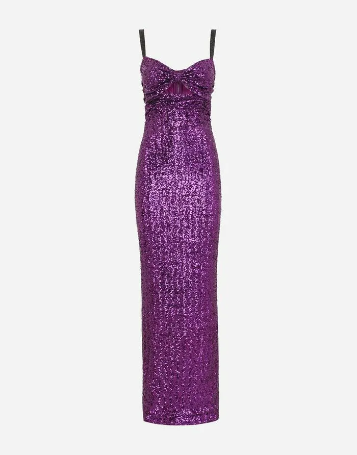 Dolce and Gabbana Dresses Women Long Sequined Dress Purple