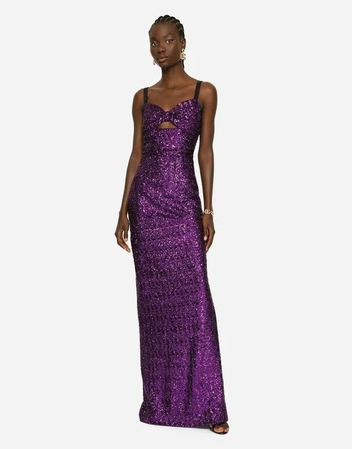 Dolce and Gabbana Dresses Women Long Sequined Dress Purple Dolce and Gabbana Dresses Women Long Sequined Dress Purple
