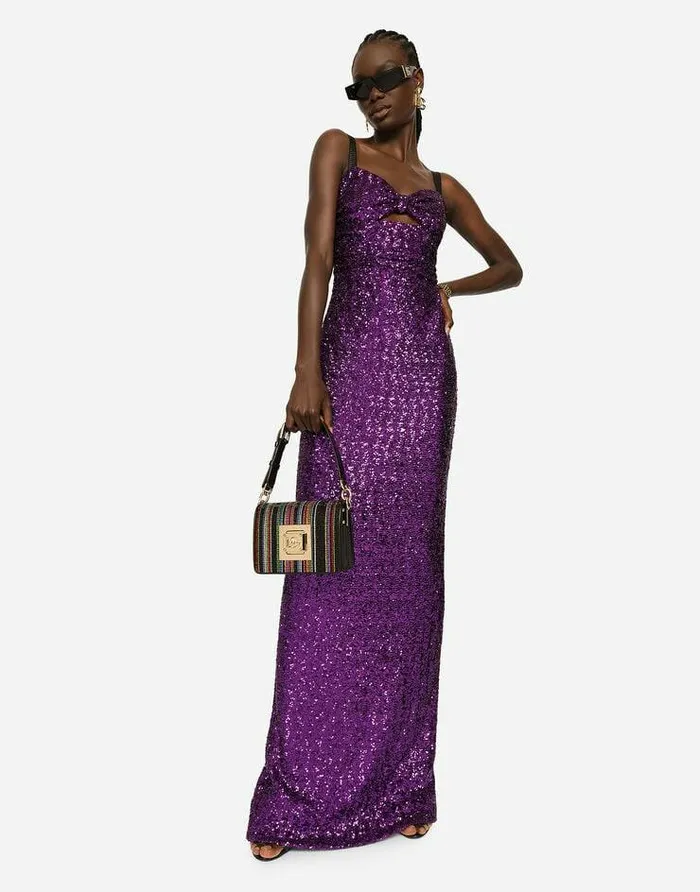Dolce and Gabbana Dresses Women Long Sequined Dress Purple Dolce and Gabbana Dresses Women Long Sequined Dress Purple