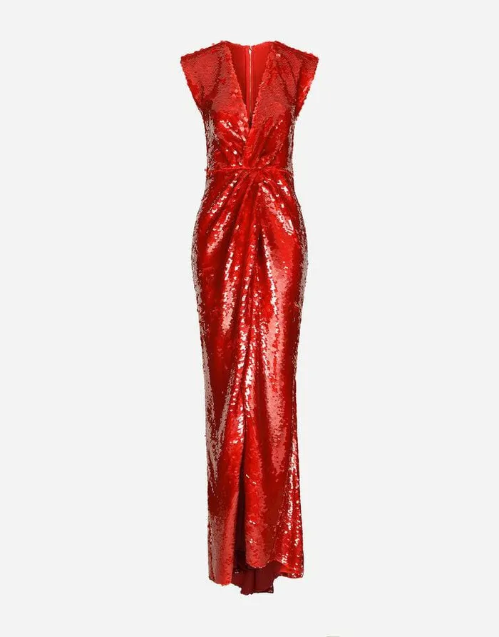 Dolce and Gabbana Dresses Women Long Sequined Dress With Draping Bordeaux