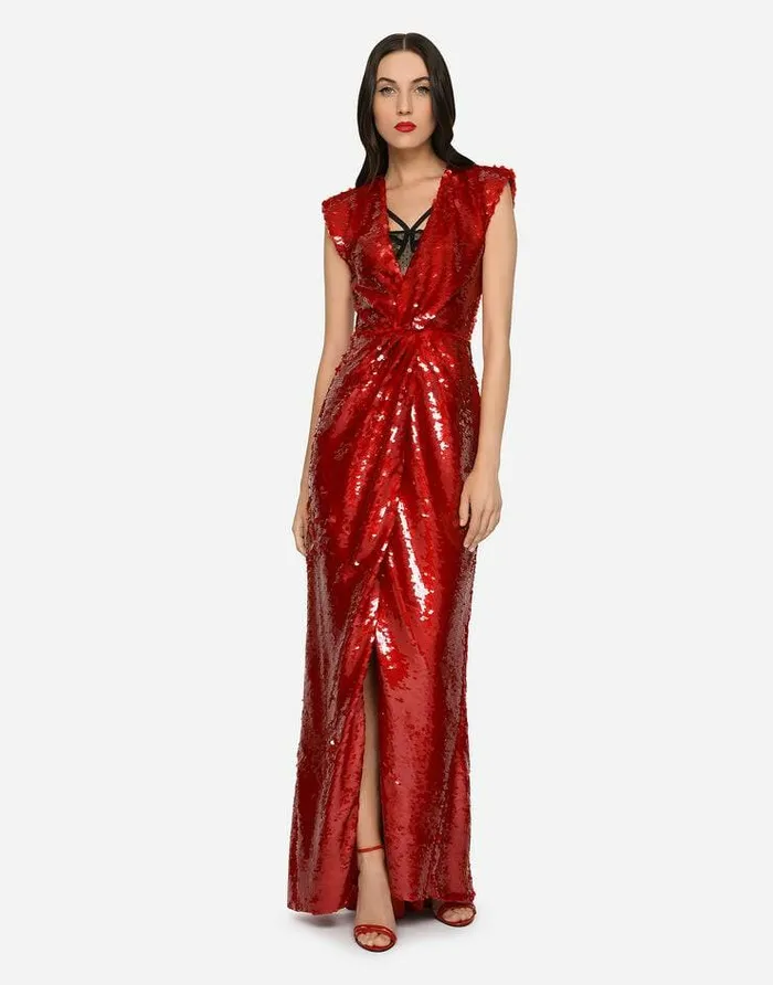 Dolce and Gabbana Dresses Women Long Sequined Dress With Draping Bordeaux Dolce and Gabbana Dresses Women Long Sequined Dress With Draping Bordeaux