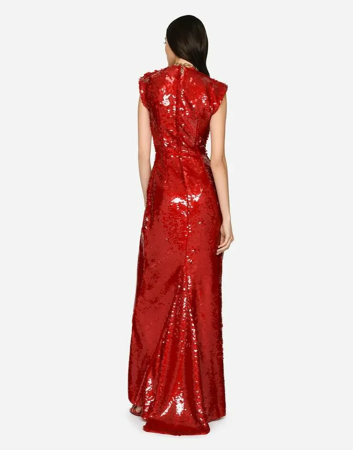 Dolce and Gabbana Dresses Women Long Sequined Dress With Draping Bordeaux Dolce and Gabbana Dresses Women Long Sequined Dress With Draping Bordeaux