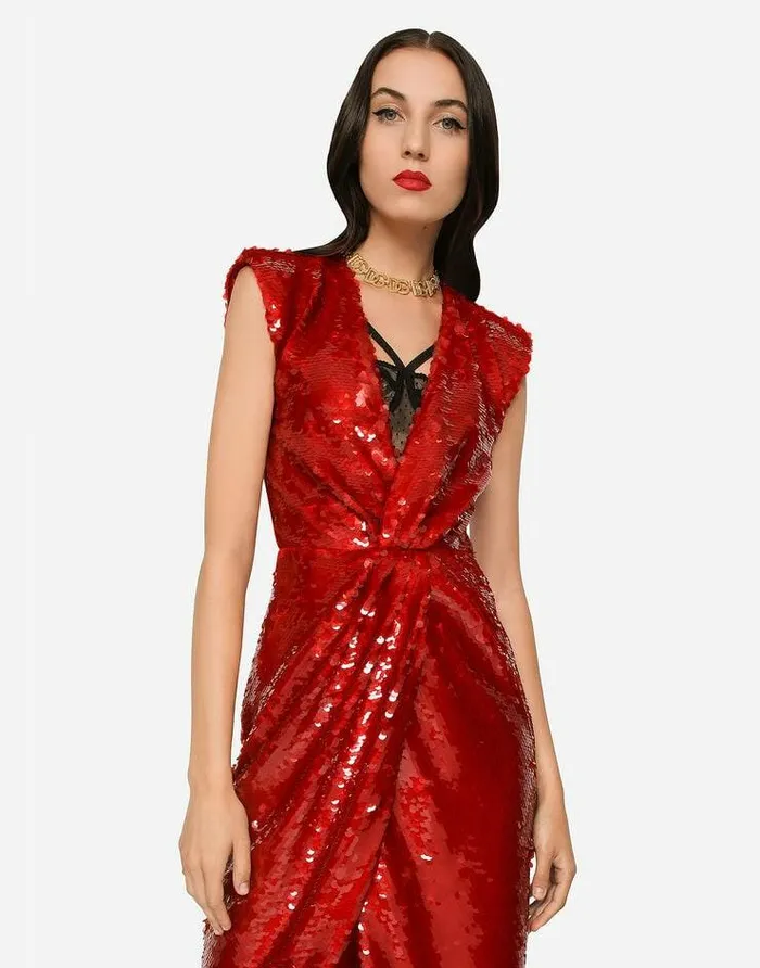 Dolce and Gabbana Dresses Women Long Sequined Dress With Draping Bordeaux Dolce and Gabbana Dresses Women Long Sequined Dress With Draping Bordeaux