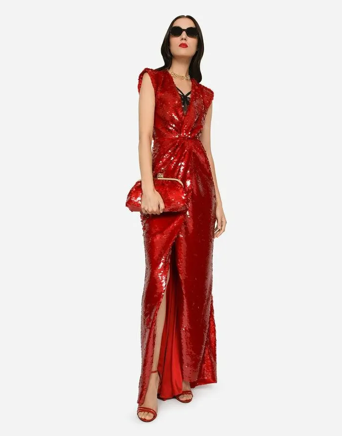 Dolce and Gabbana Dresses Women Long Sequined Dress With Draping Bordeaux Dolce and Gabbana Dresses Women Long Sequined Dress With Draping Bordeaux