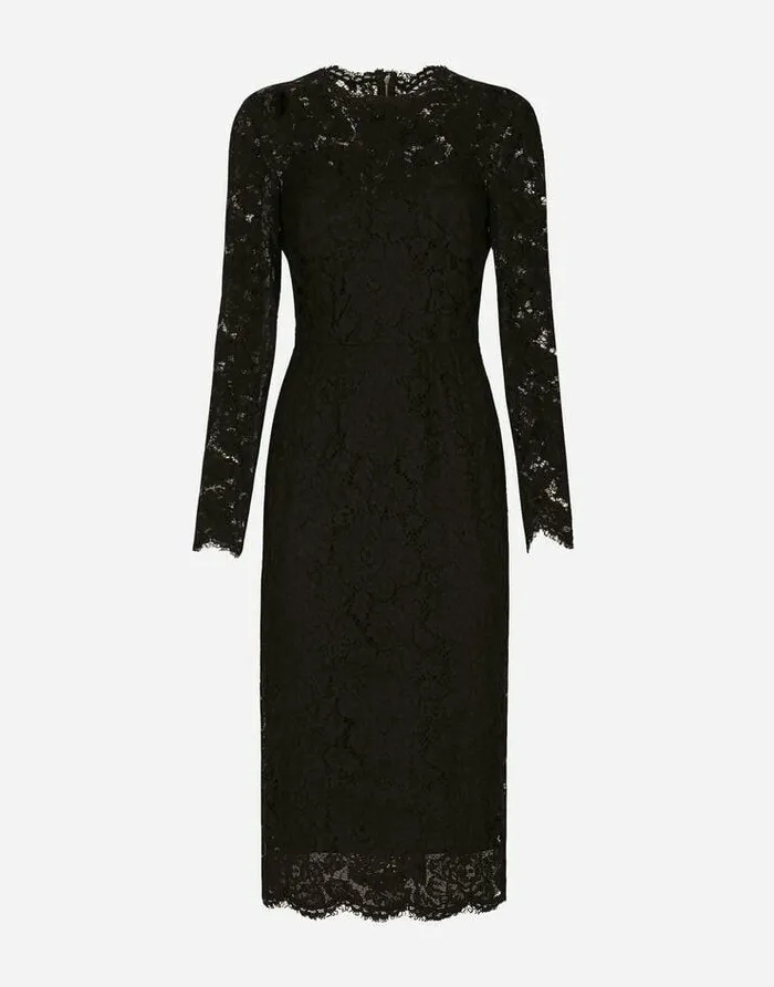 Dolce and Gabbana Dresses Women Longsleeved Calflength Dress In Branded Stretch Lace Black Dolce and Gabbana Dresses Women Longsleeved Calflength Dress In Branded Stretch Lace Black