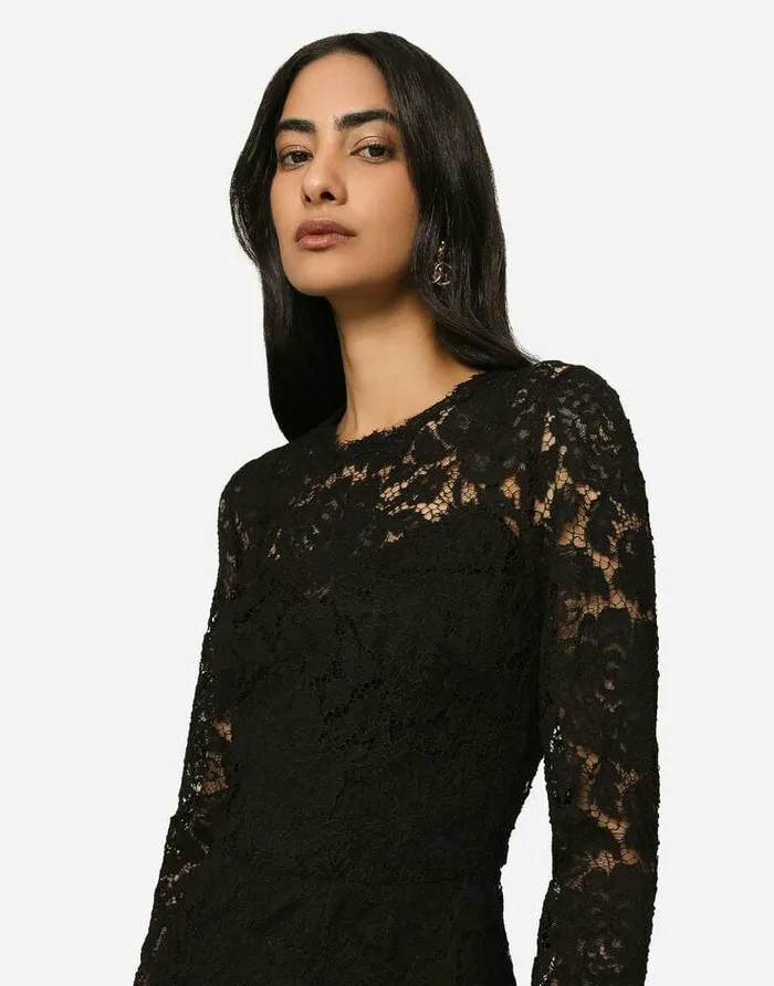 Dolce and Gabbana Dresses Women Longsleeved Calflength Dress In Branded Stretch Lace Black Dolce and Gabbana Dresses Women Longsleeved Calflength Dress In Branded Stretch Lace Black