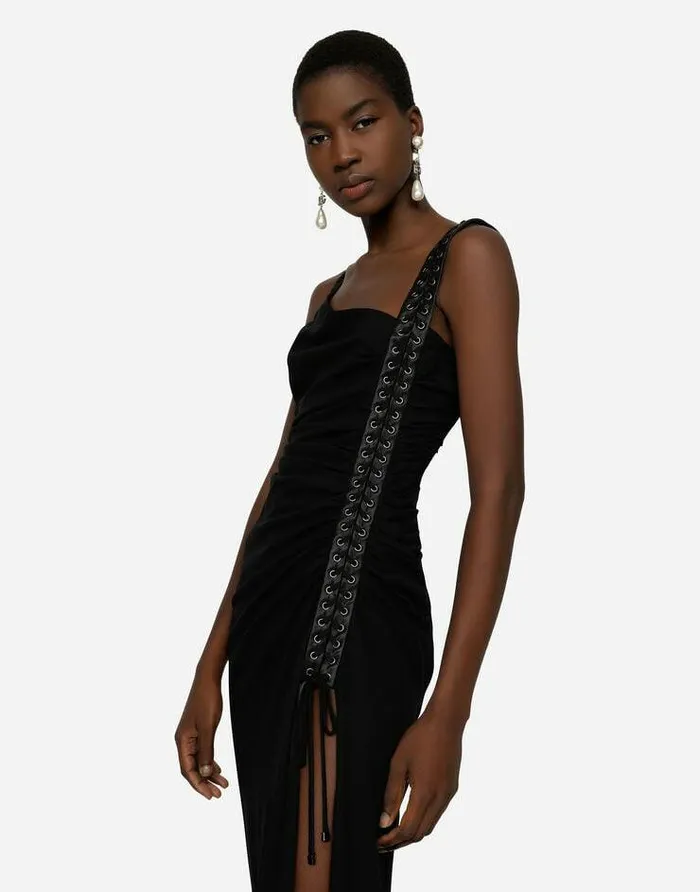 Dolce and Gabbana Dresses Women Sable Calflength Dress With Laces And Eyelets Black Dolce and Gabbana Dresses Women Sable Calflength Dress With Laces And Eyelets Black