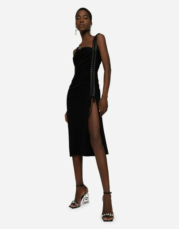 Dolce and Gabbana Dresses Women Sable Calflength Dress With Laces And Eyelets Black Dolce and Gabbana Dresses Women Sable Calflength Dress With Laces And Eyelets Black