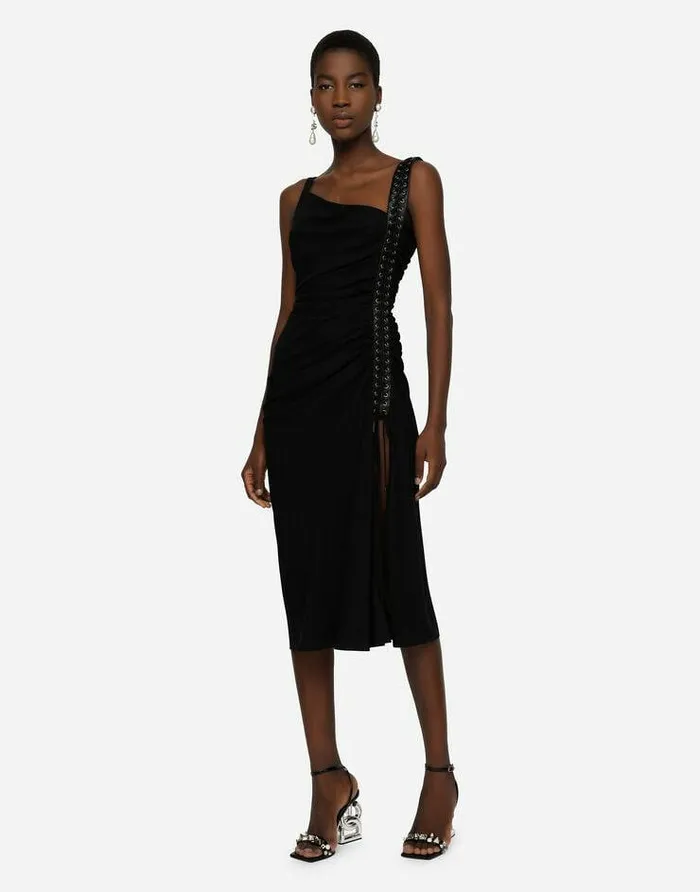 Dolce and Gabbana Dresses Women Sable Calflength Dress With Laces And Eyelets Black Dolce and Gabbana Dresses Women Sable Calflength Dress With Laces And Eyelets Black